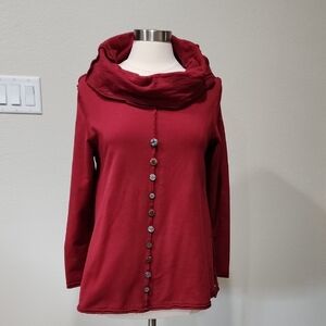 Neon Buddha Sweatshirt Tunic Cowl Neck Boho Buttons Exposed Seams Size Small